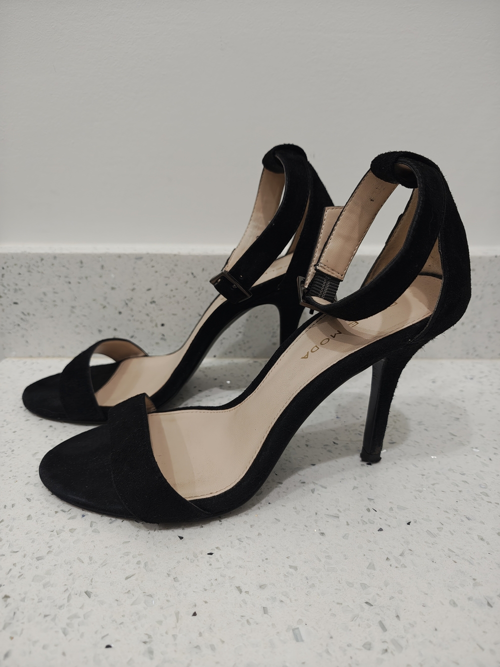 Pelle Moda Black Suede Ankle-Strap Stilettos